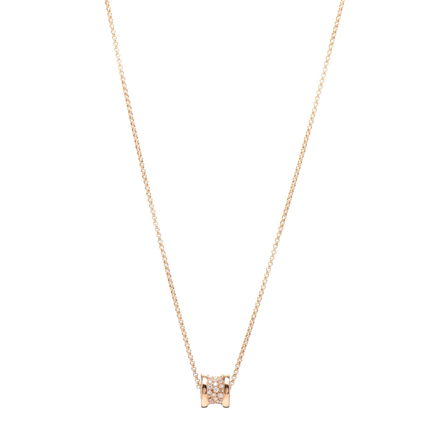 Bulgari 18K Rose Gold Diamond Small B.Zero1 Pave Pendant Necklace 1 of 5