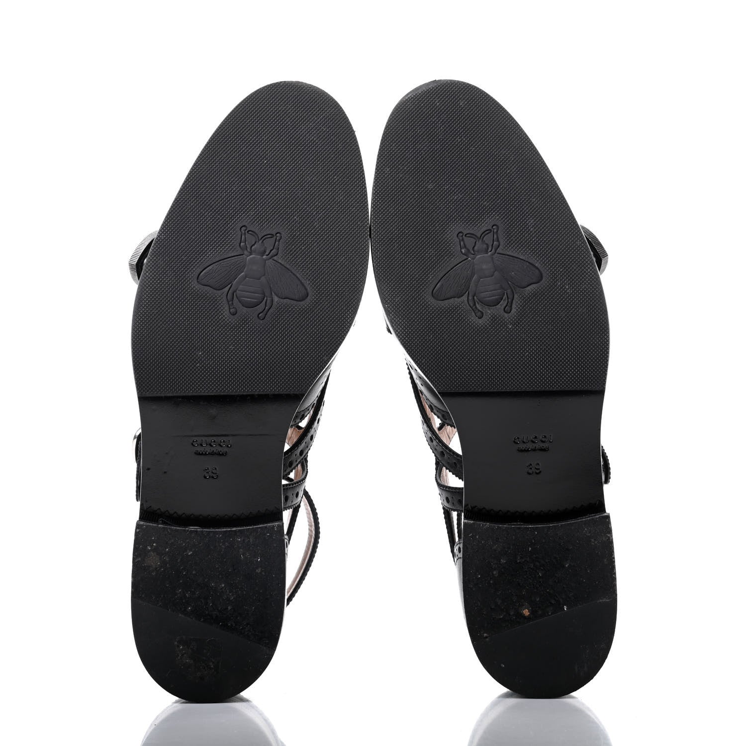 Gucci Calfskin Bee Embroidered Womens Queercore Brogue Wingtip Monk Strap Loafers 39 Black 7 of 13