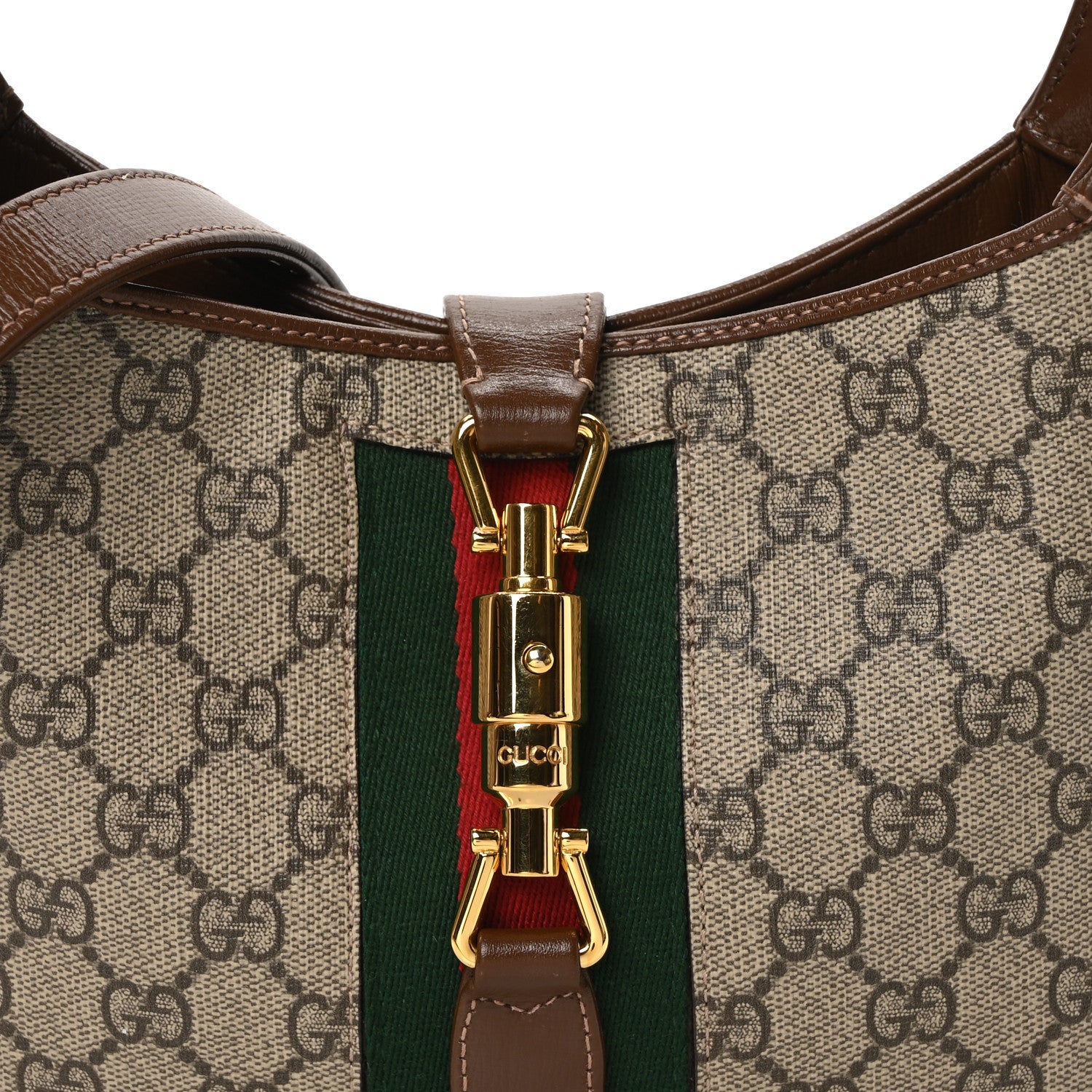 Gucci GG Supreme Monogram Azalea Calfskin Web Small Jackie 1961 Hobo Beige Ebony Brown Sugar 9 of 10