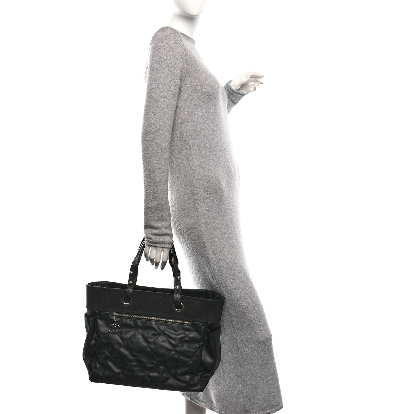 Coated Canvas Quilted Large Paris Biarritz Tote Black