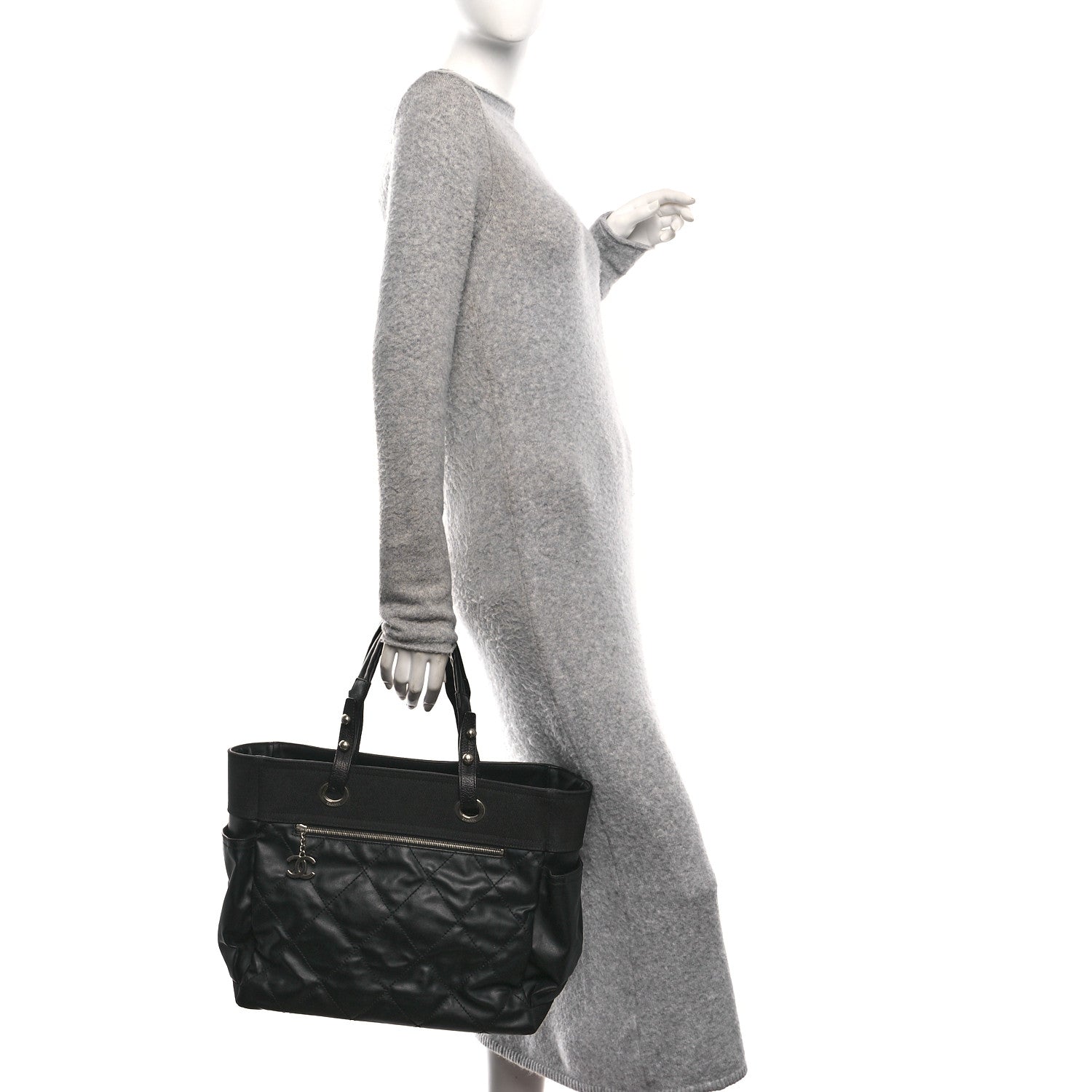 Chanel Coated Canvas Quilted Large Paris Biarritz Tote Black 2 of 14