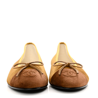 Chanel Velvet Cap Toe CC Ballerina Flats 39.5 Brown Light Brown 2 of 8