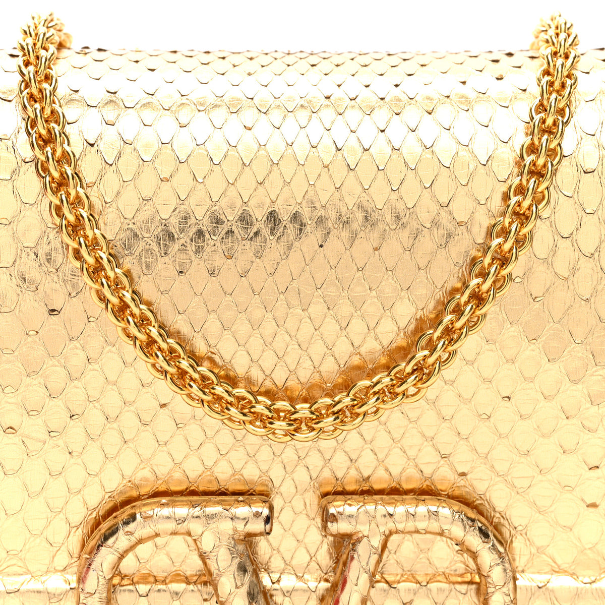 Metallic Snakeskin Vlogo Mini Shoulder Bag  Gold