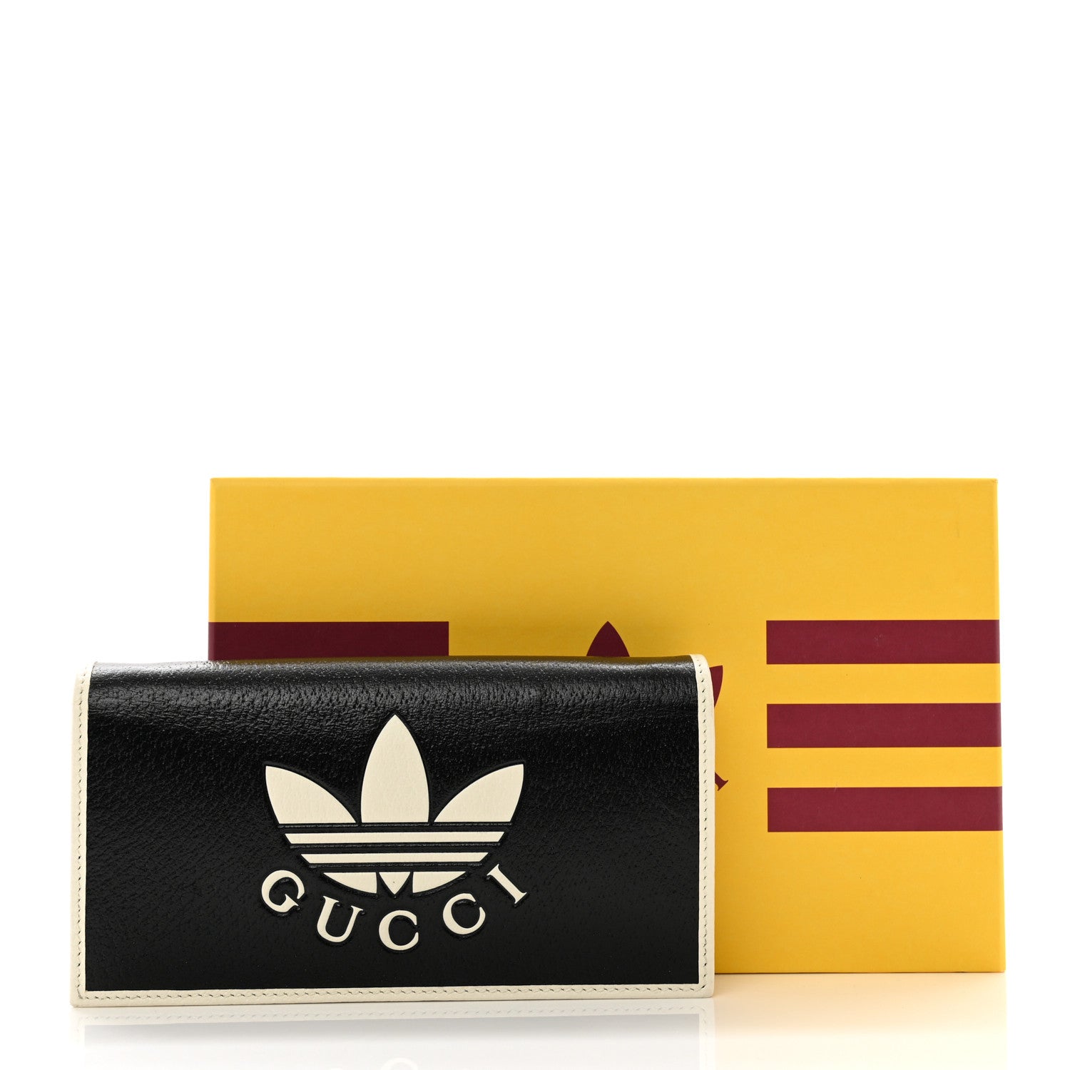 Gucci X ADIDAS Textured Dollar Calfskin Trefoil Embossed Wallet On Chain Black Off White 7 of 7