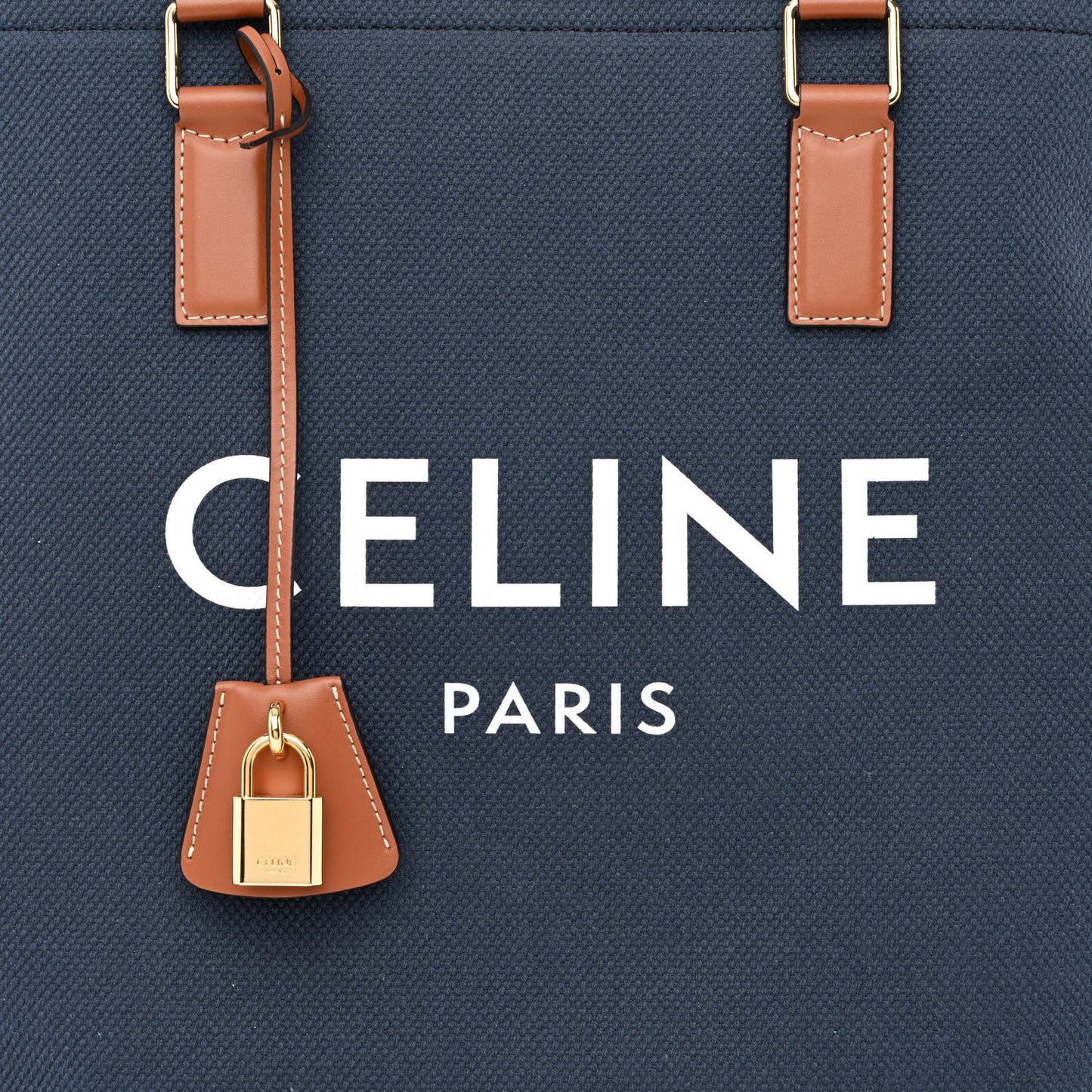 Canvas Calfskin Horizontal Cabas Navy Tan