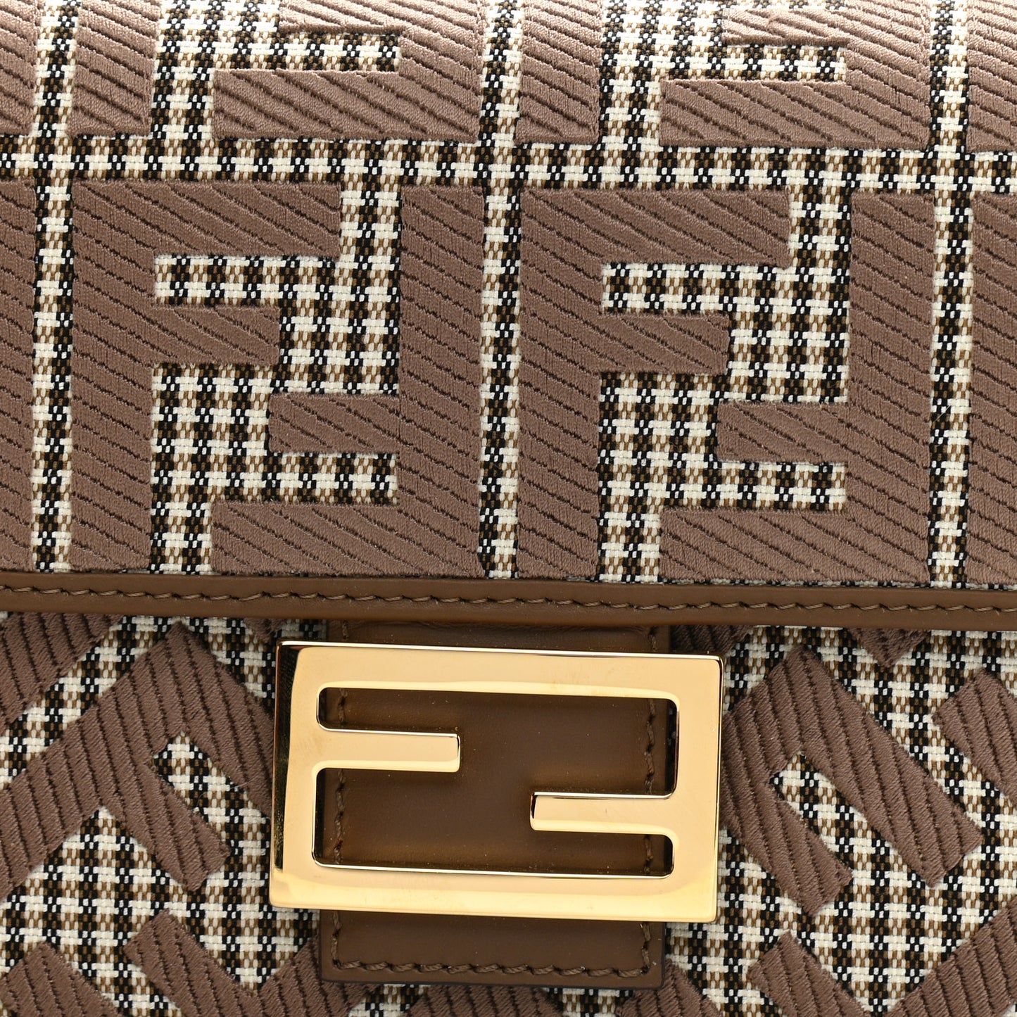 Wool Vitello King Houndstooth FF Embroidered Baguette Beige Moro