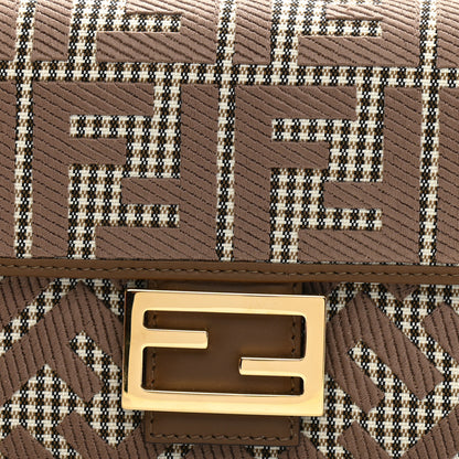 Fendi Wool Vitello King Houndstooth FF Embroidered Baguette Beige Moro 8 of 9