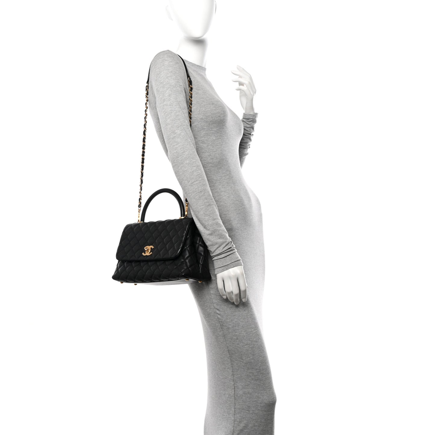 Caviar Quilted Small Coco Handle Flap Black