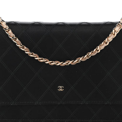 Chanel Satin Diamond Stitch Wallet On Chain WOC Black Gold 11 of 12