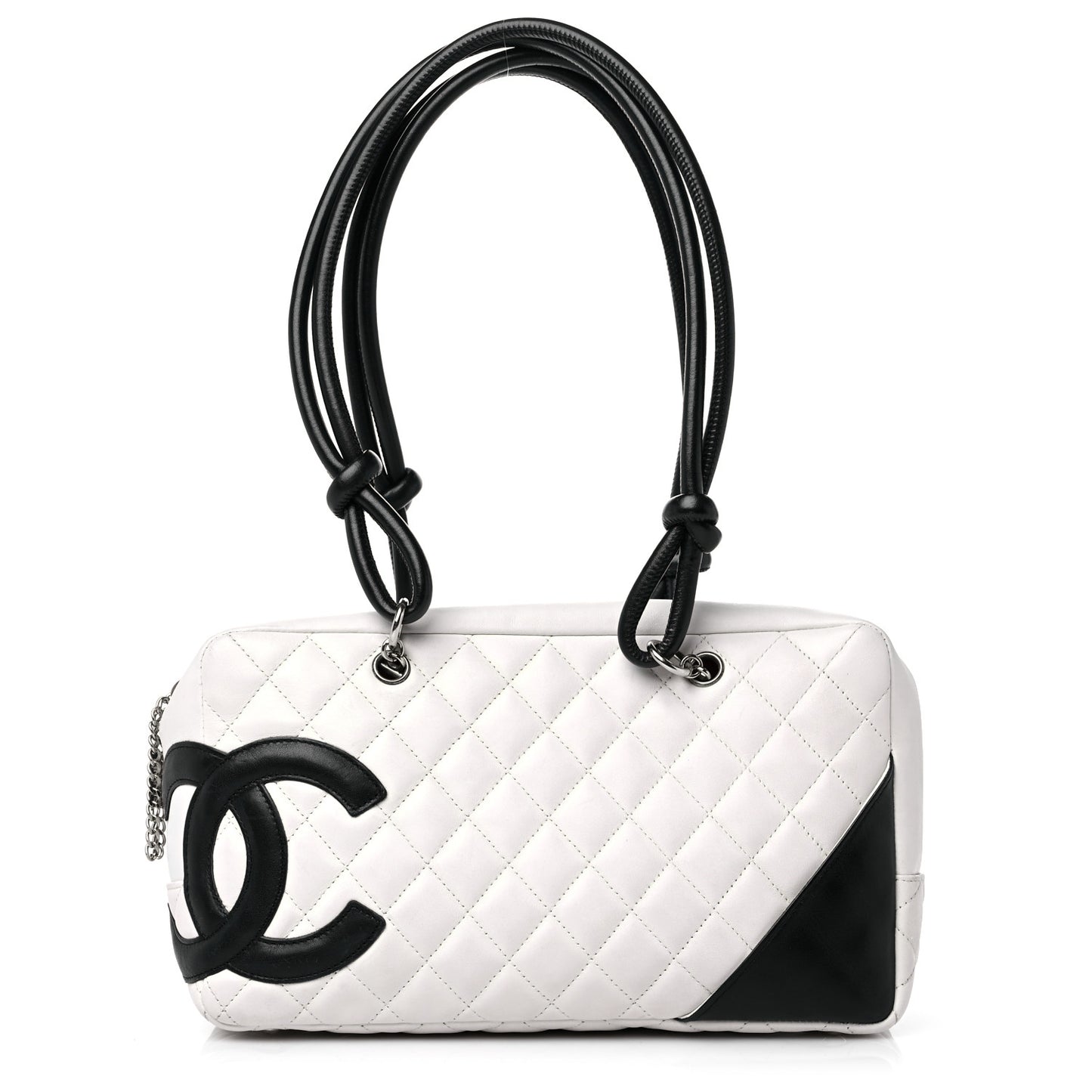 Calfskin Quilted Large Cambon Bowler White Black