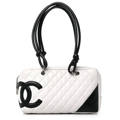 Chanel Calfskin Quilted Large Cambon Bowler White Black 1 of 18