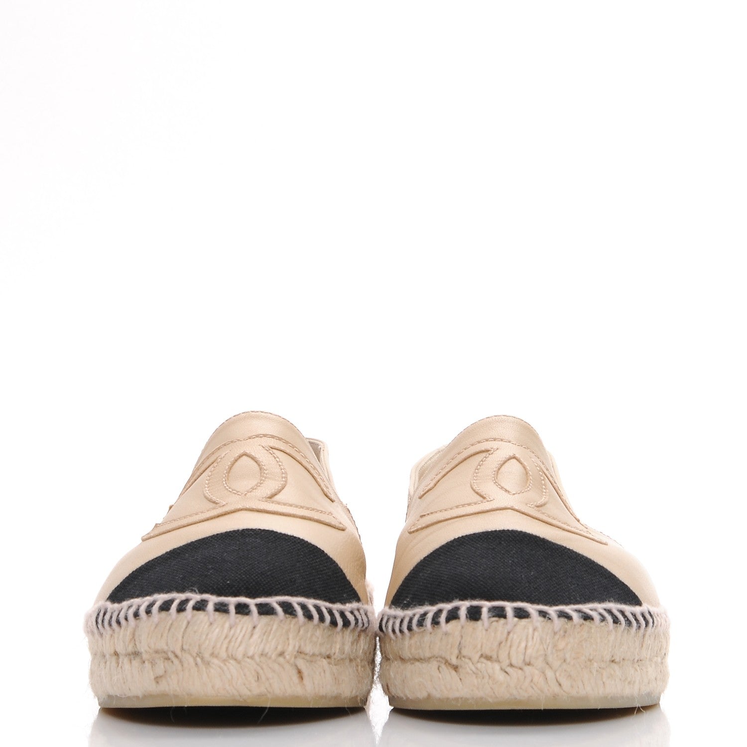 Chanel Lambskin CC Espadrilles 40 Beige Black 2 of 9