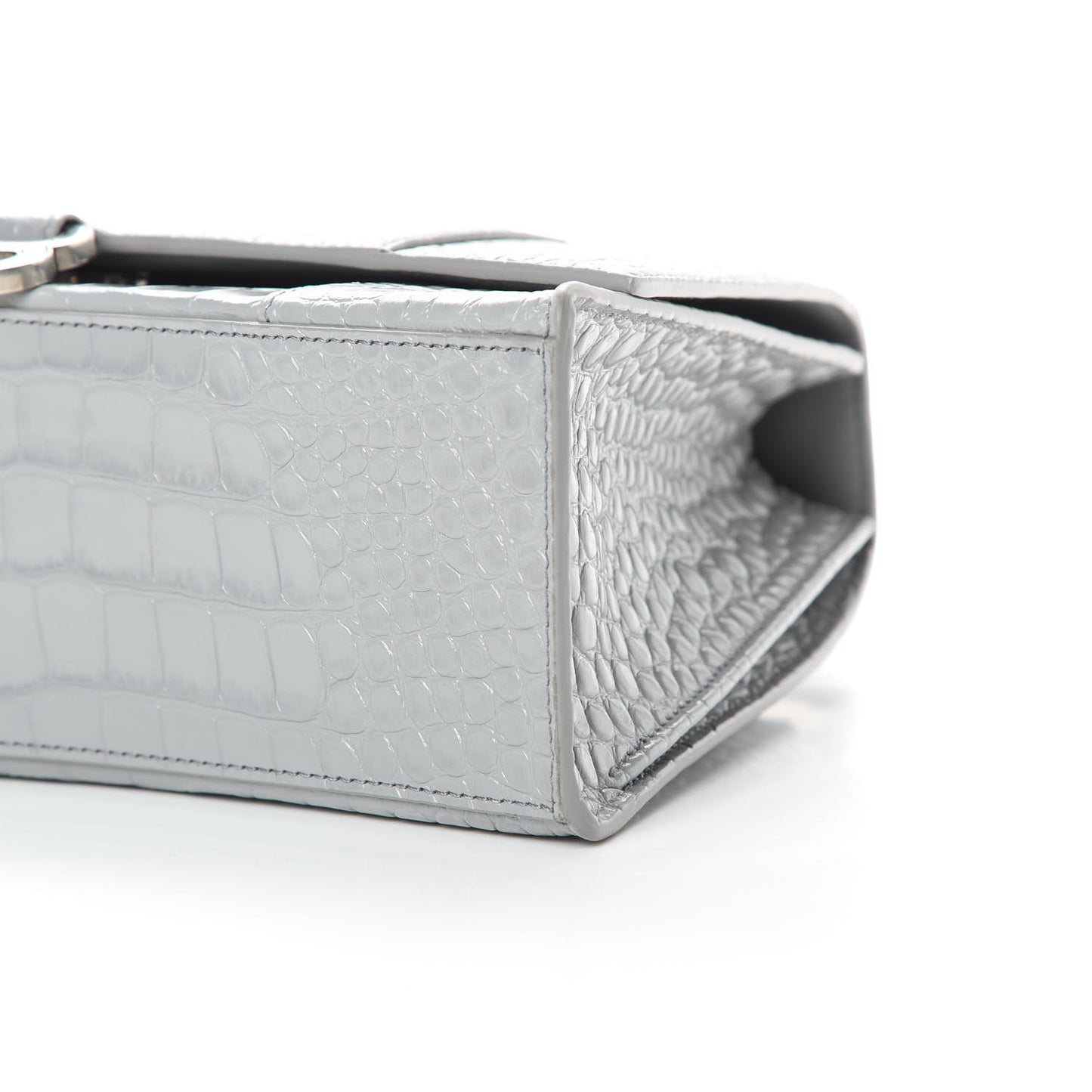 Shiny Calfskin Crocodile Embossed Medium Hourglass Top Handle Bag Balenciaga Grey