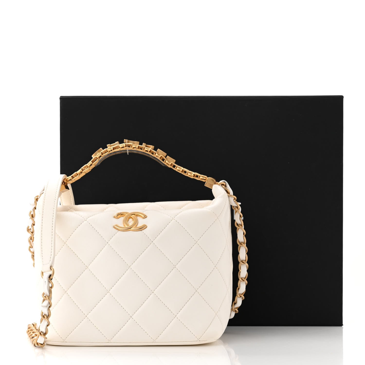 Chanel Lambskin Quilted CC Crystal Signature Chain Hobo White 12 of 12