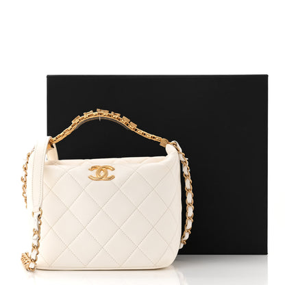 Chanel Lambskin Quilted CC Crystal Signature Chain Hobo White 12 of 12