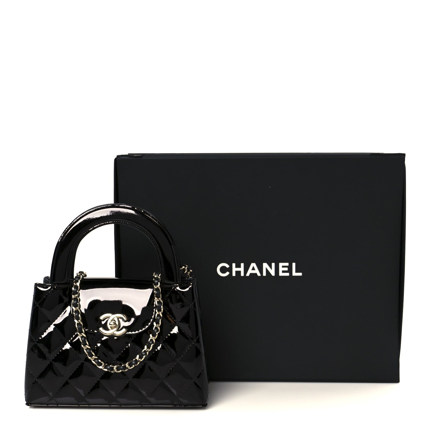 Chanel Mirror Calfskin Quilted Nano Kelly Shopper Black 1792685