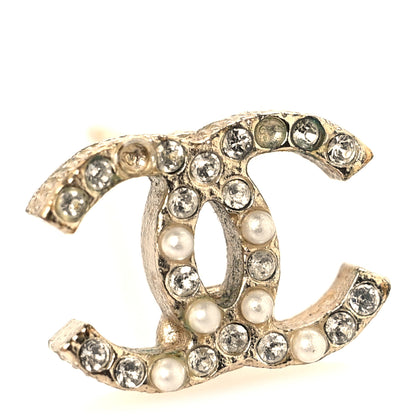 Chanel Pearl Crystal CC Charms Stud Earrings Light Gold 6 of 7