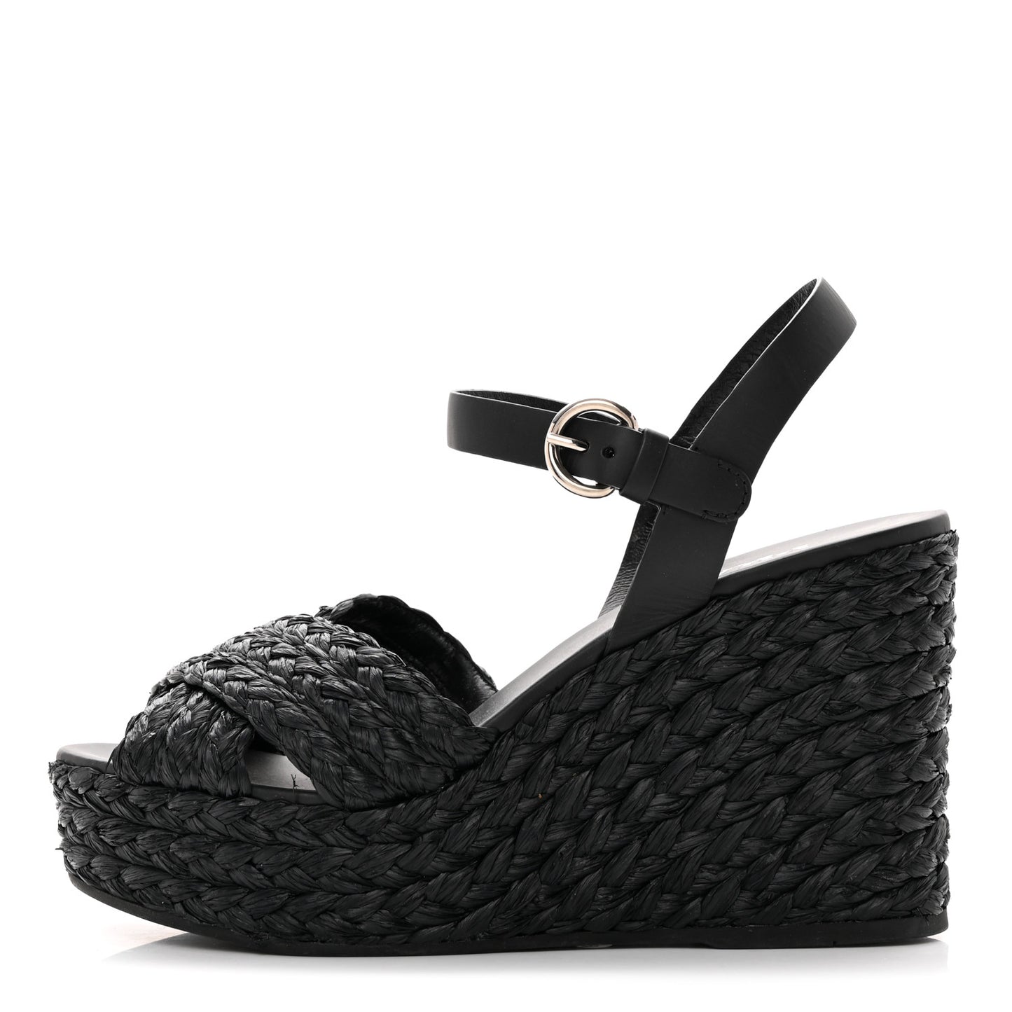 Raffia Crisscross Wedge Sandals 39 Black