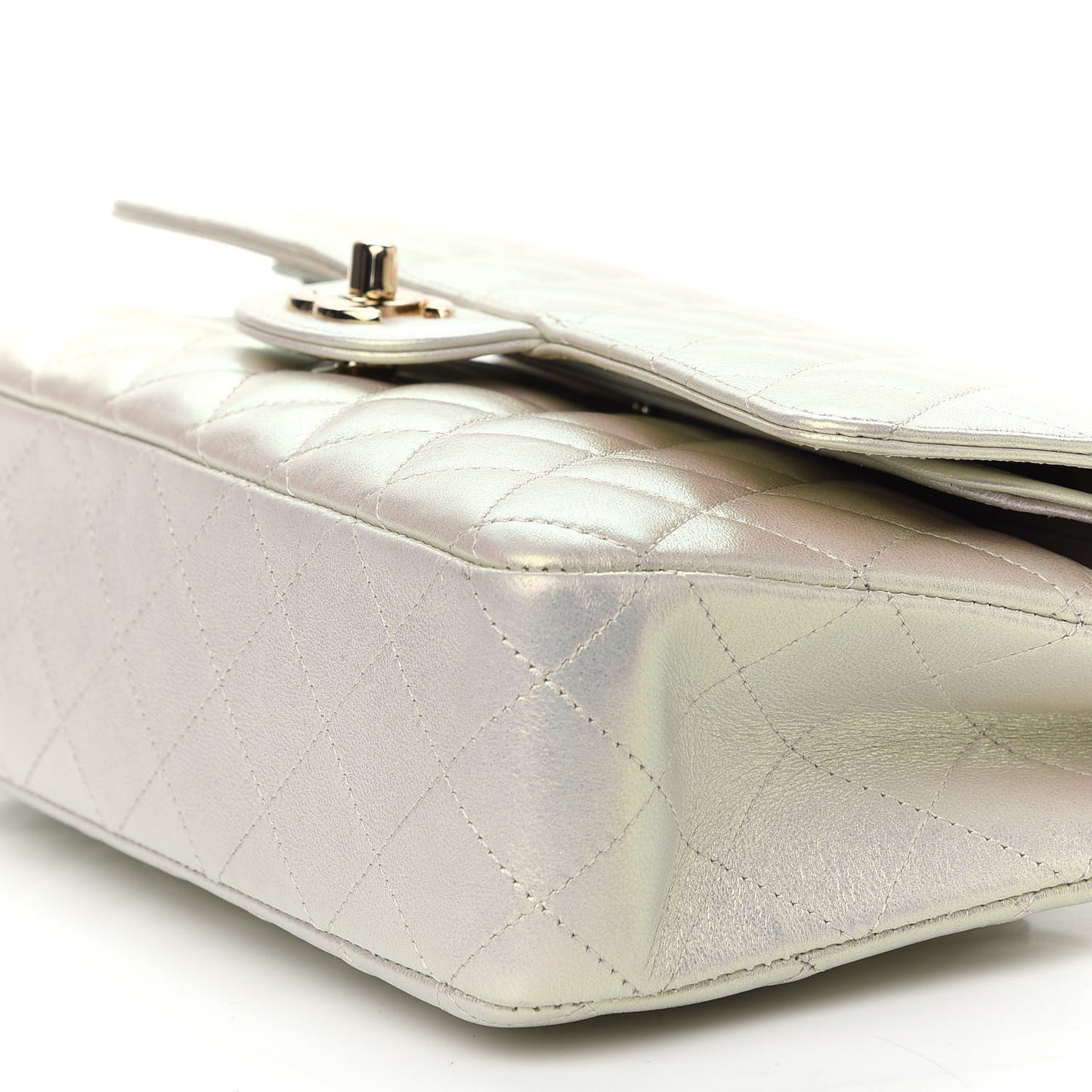 Iridescent Lambskin Quilted Medium Double Flap Ivory