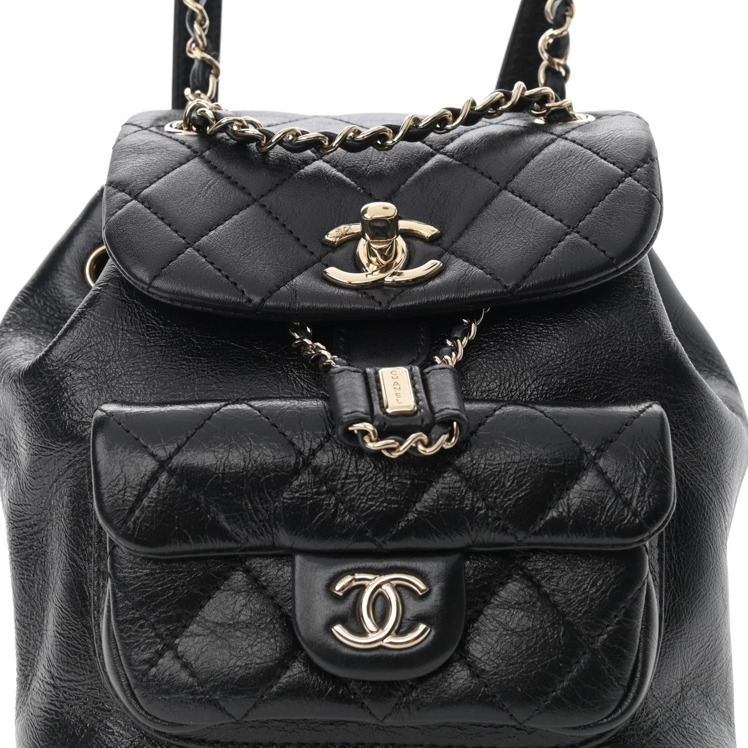 Chanel Glazed Aged Calfskin Quilted Small Duma Drawstring Backpack Black 8 of 11