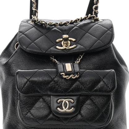 Chanel Glazed Aged Calfskin Quilted Small Duma Drawstring Backpack Black 8 of 11