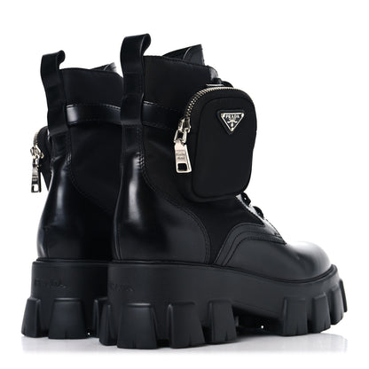 Prada Spazzolato Rois Nylon Metal Triangle Logo Monolith Pouch Pocket 55mm Boots 38.5 Black 5 of 9