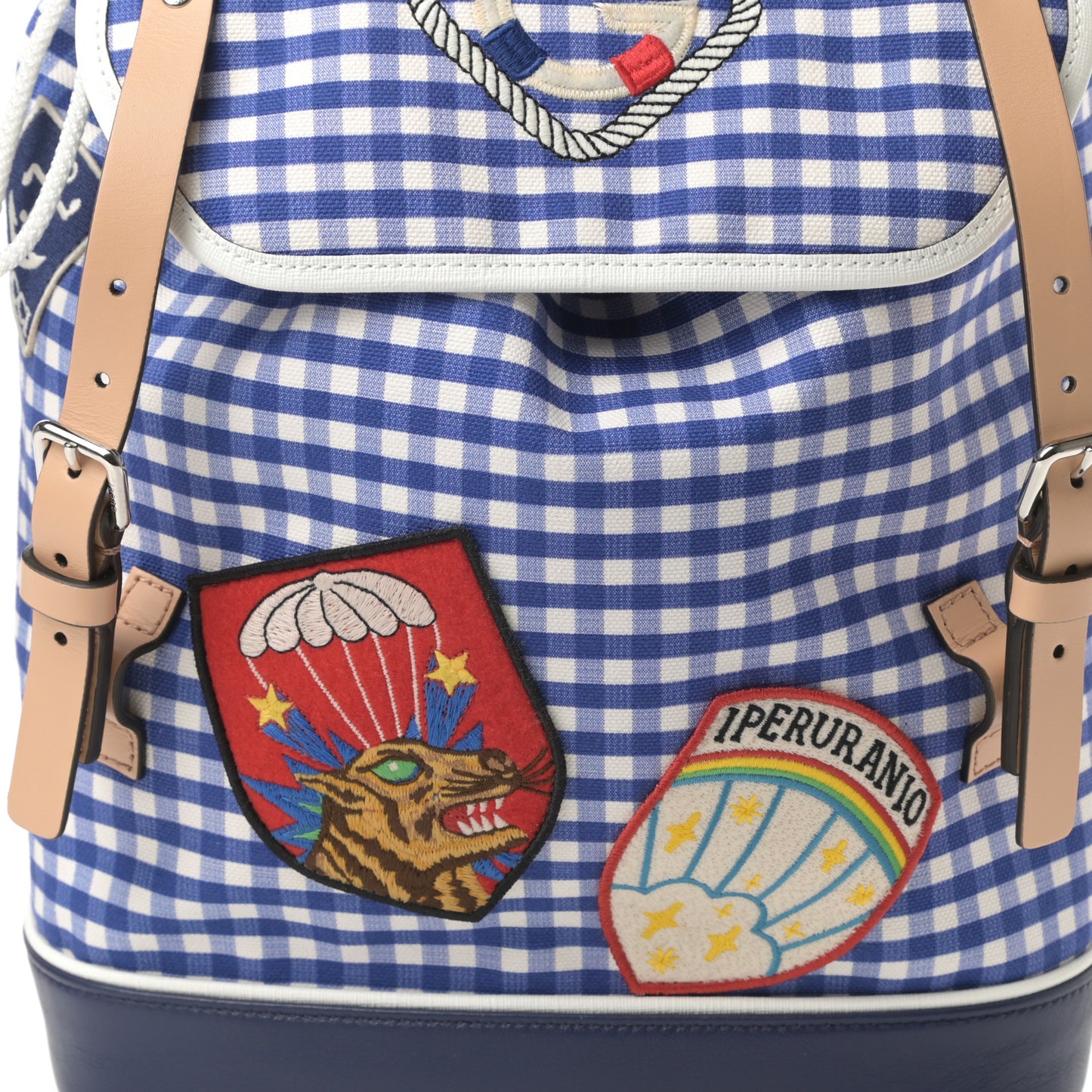 Coated Canvas Childrens Gingham Backpack Blue White