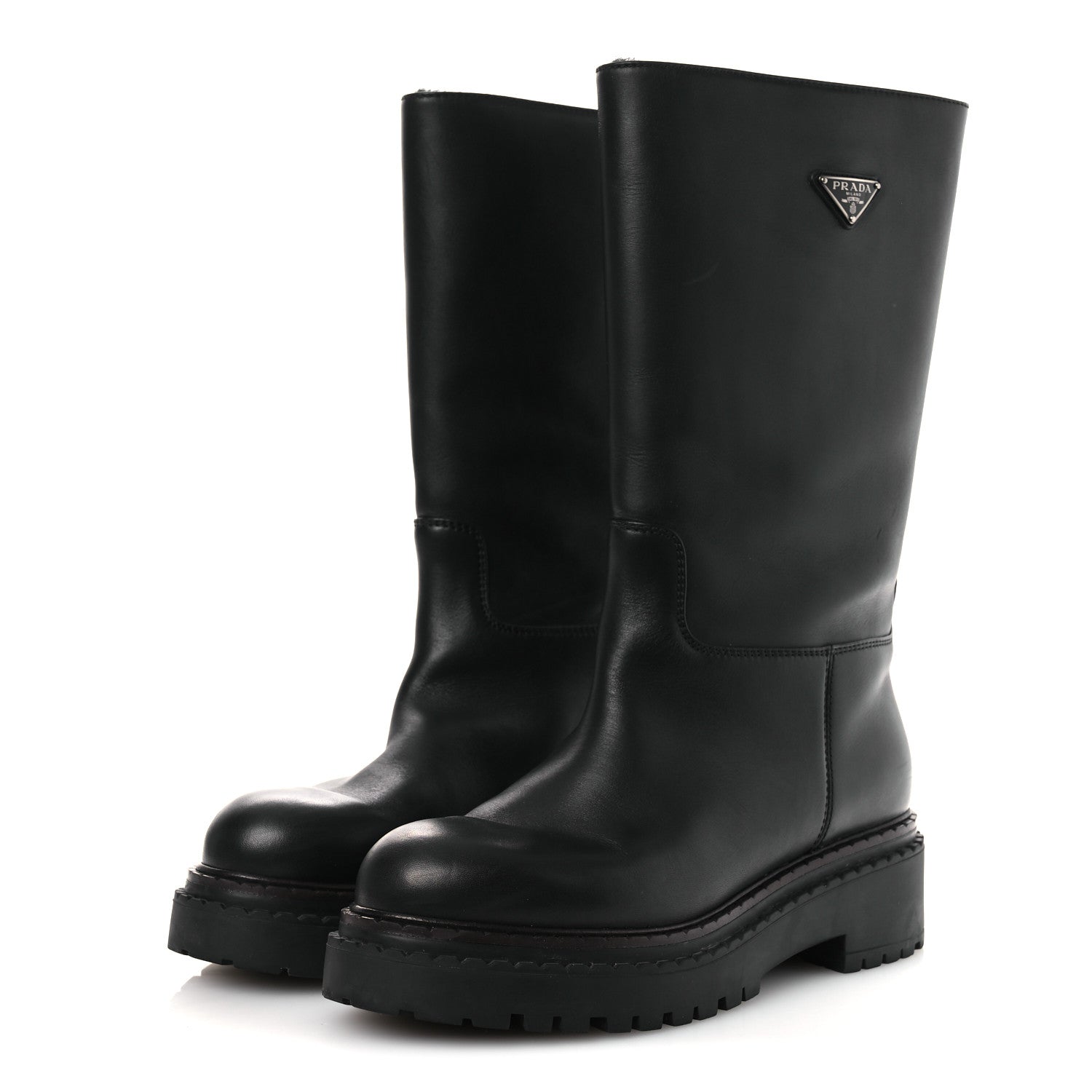Prada Vitello Shearling Winter 2 Boots 39.5 Black 1823472