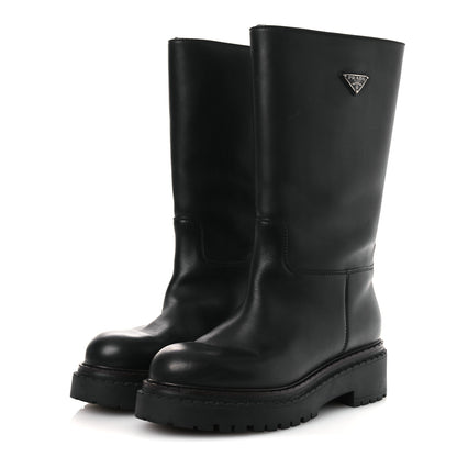 Prada Vitello Shearling Winter 2 Boots 39.5 Black 4 of 12