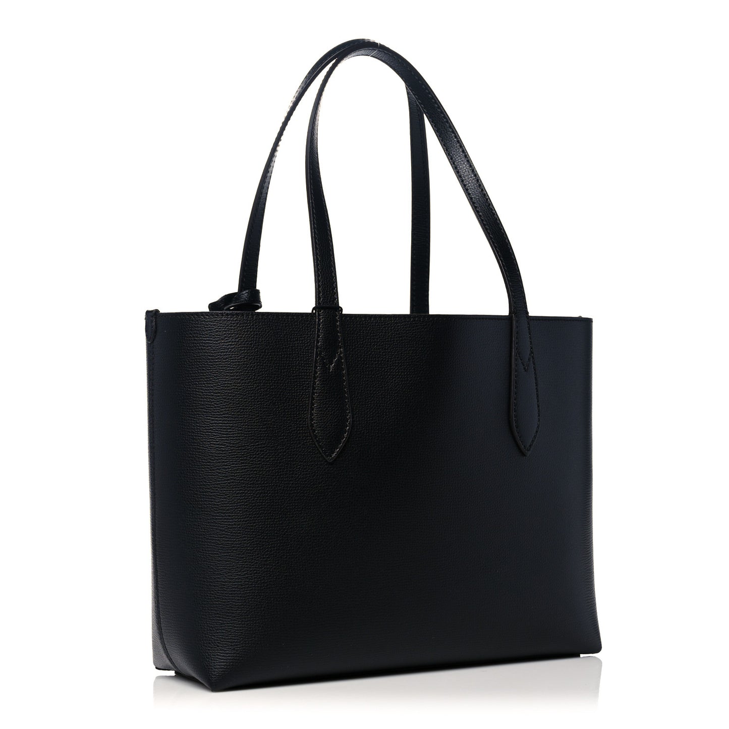 Grainy Calfskin Haymarket Check Medium Reversible Tote Black