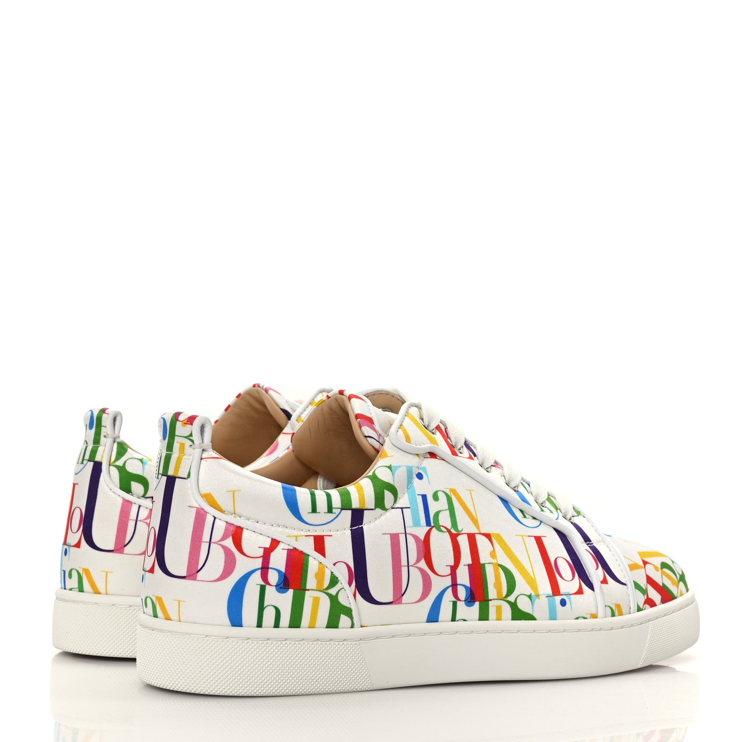 Christian Louboutin Satin Nappa Mens Louis Junior ABC Orlato Flat Sneakers 42 White Multicolor 4 of 9