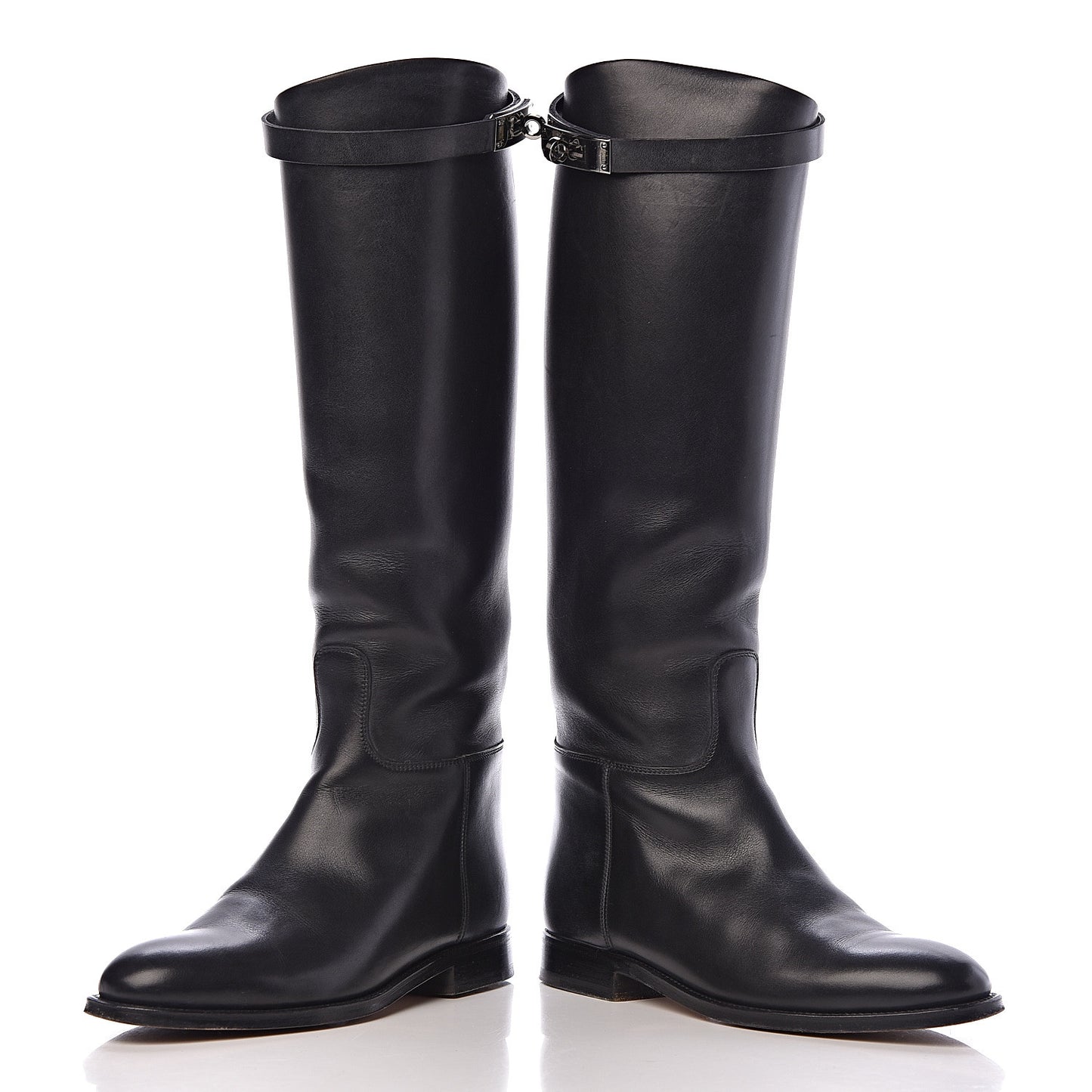 Box Calfskin Equestrian Jumping Boots 36 Black