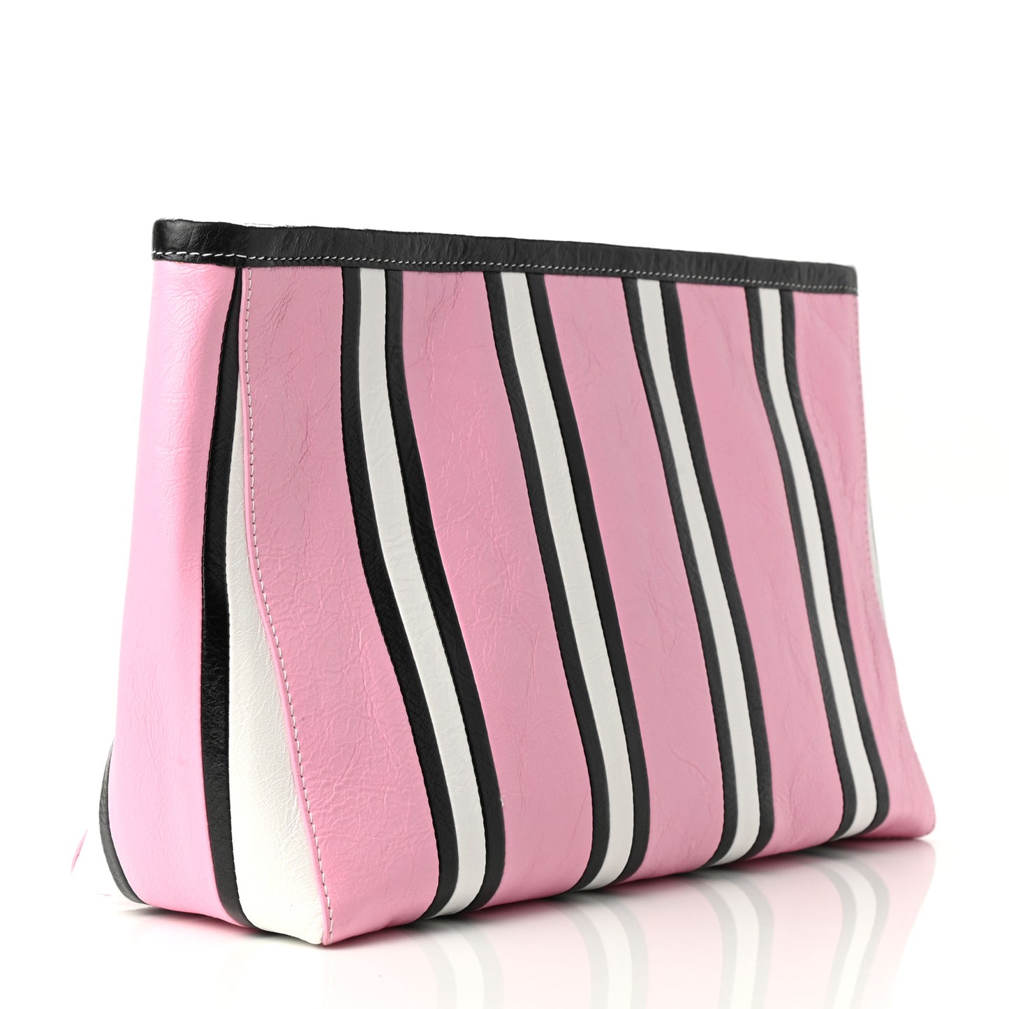 Agneau Arena Striped Large Barbes Z Pouch with Handle Candy Pink Black