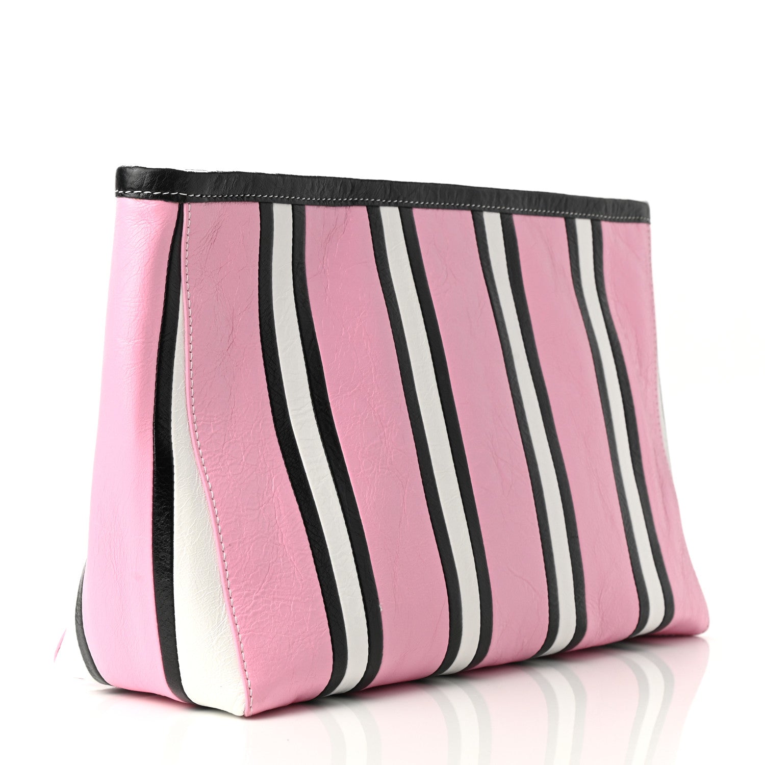 Balenciaga Agneau Arena Striped Large Barbes Z Pouch with Handle Candy Pink Black 3 of 8