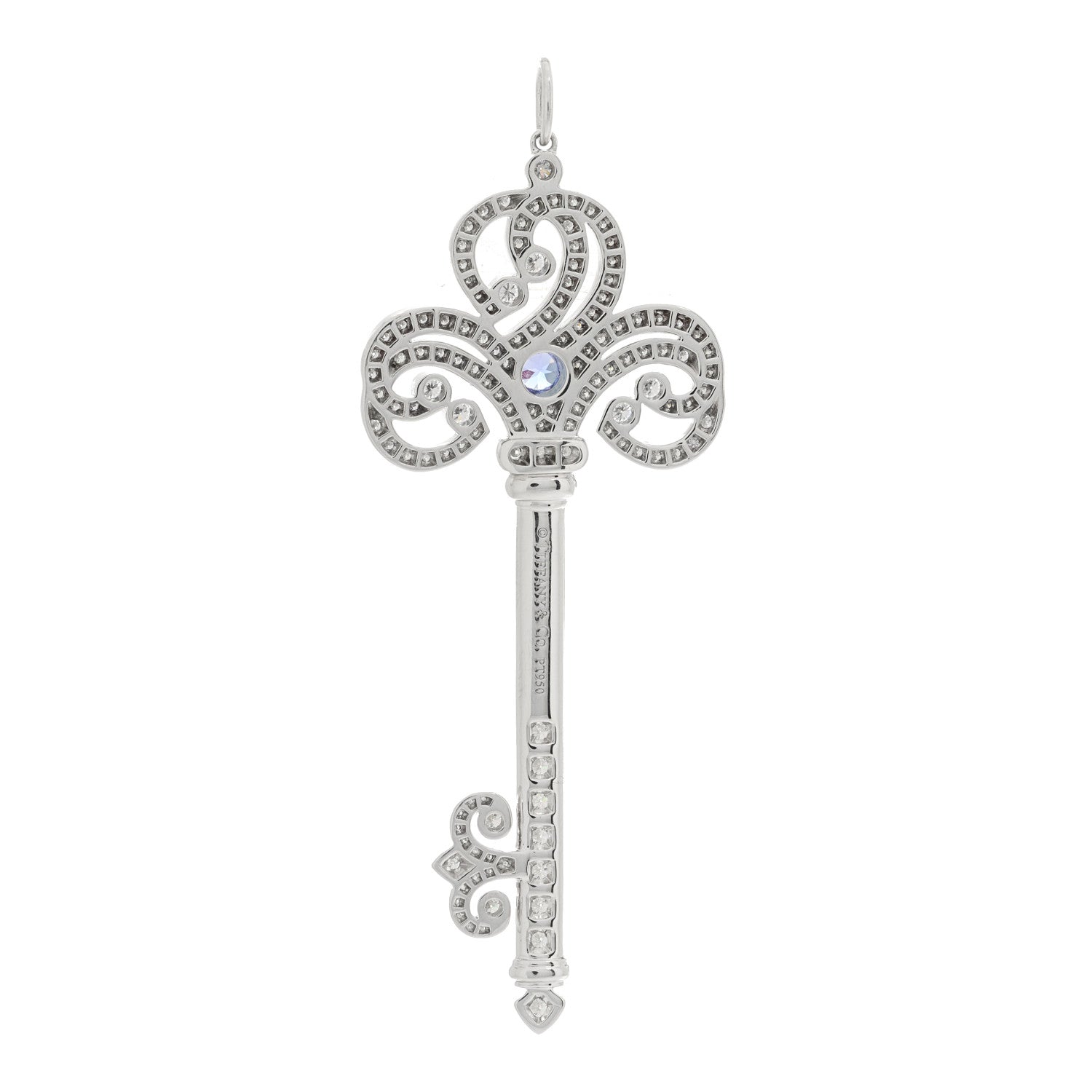 Tiffany Platinum Diamond Tanzanite Enchant Heart Key Pendant 3 of 4