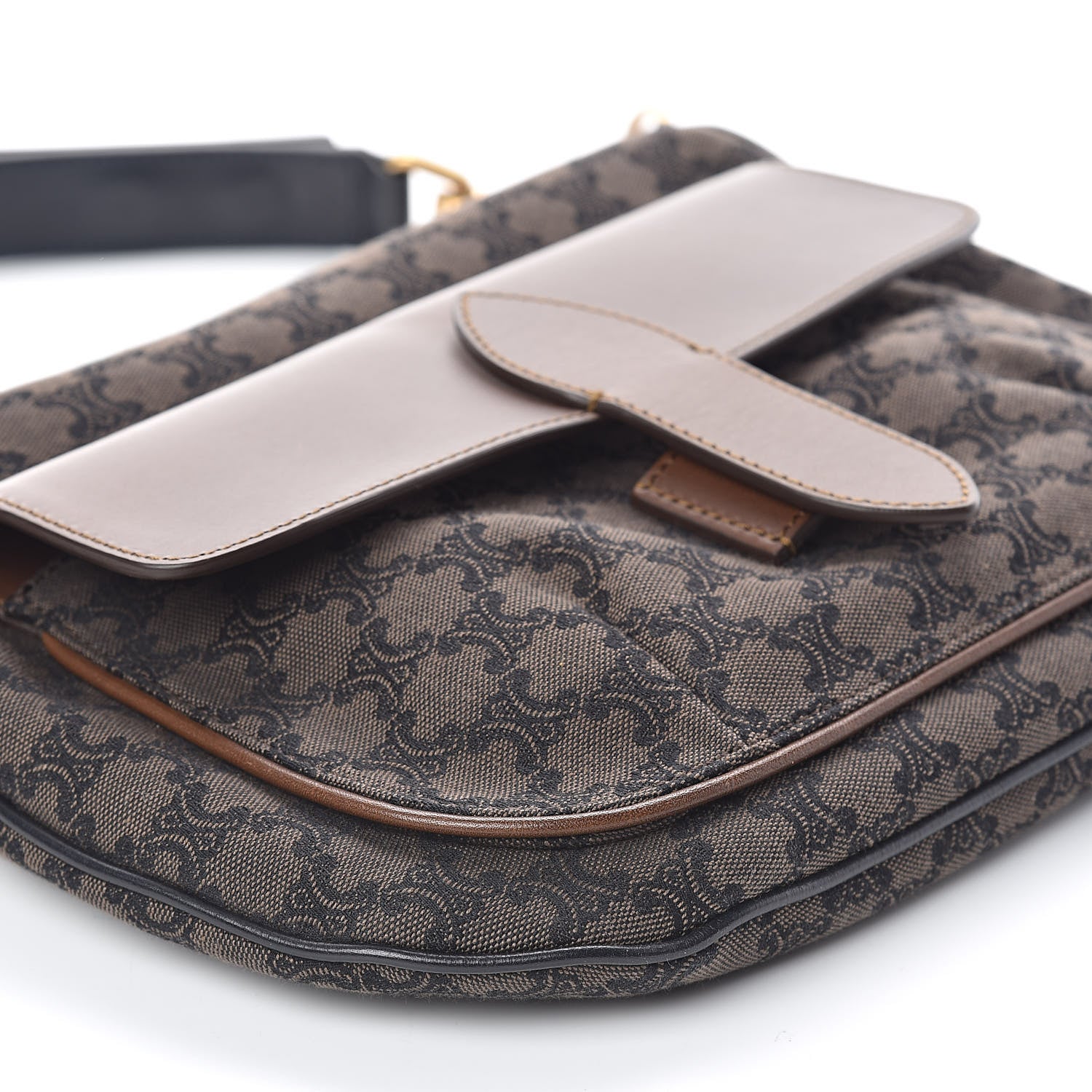 Celine Smooth Calfskin Canvas Triomphe Shoulder Bag Tobacco 8 of 9