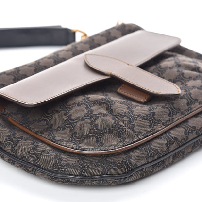 Celine Smooth Calfskin Canvas Triomphe Shoulder Bag Tobacco 8 of 9