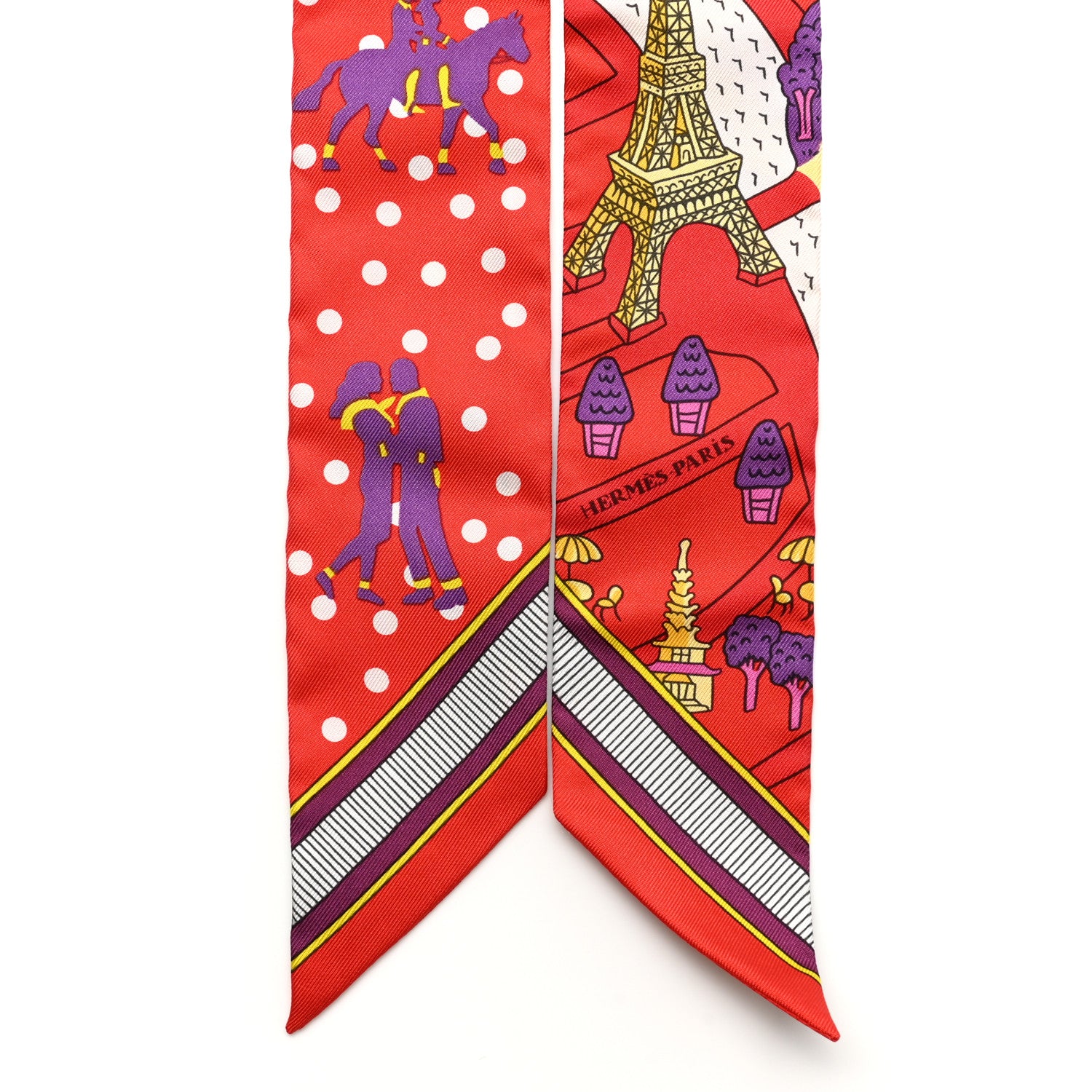Hermes Silk Les Nouveaux Amoureux de Paris Twilly Rouge Violet Creme 2 of 4