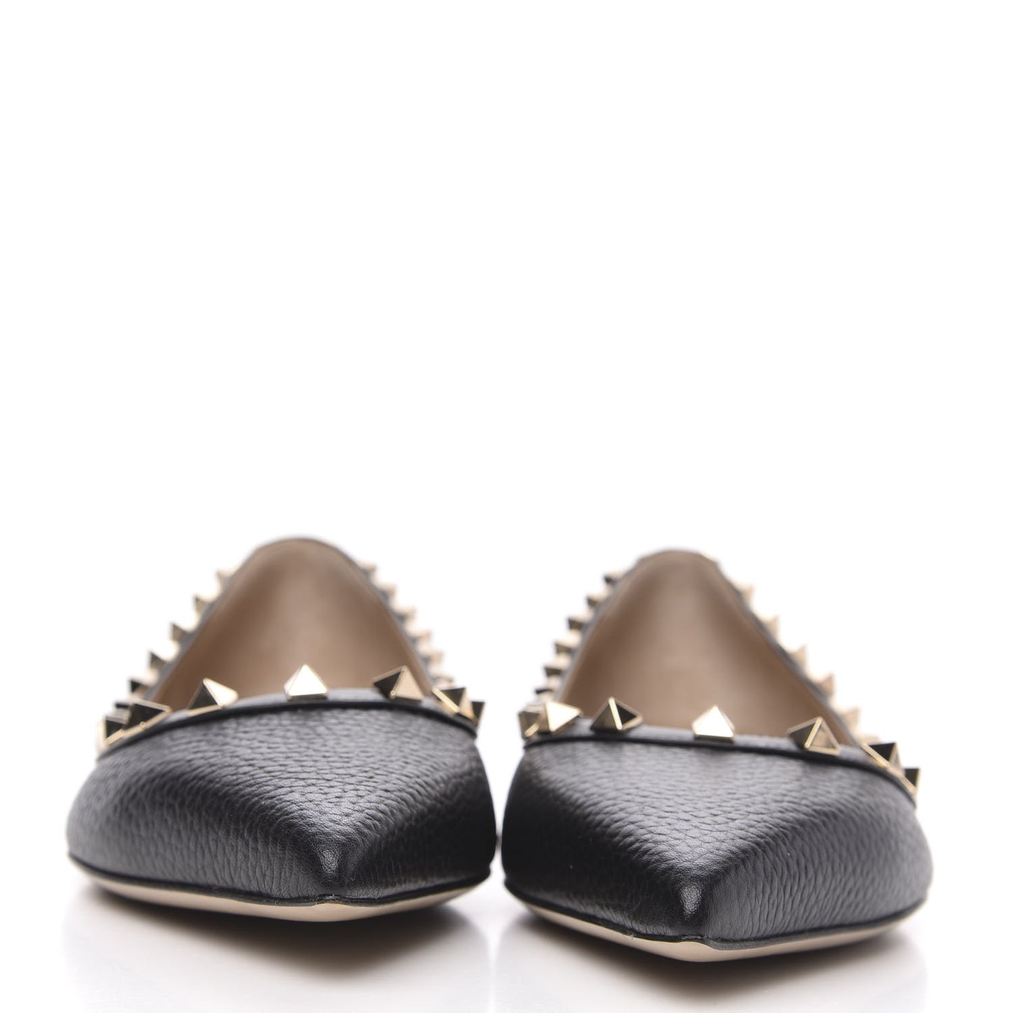 Pebbled Calfskin Rockstud Ballerina Flats 39.5 Black