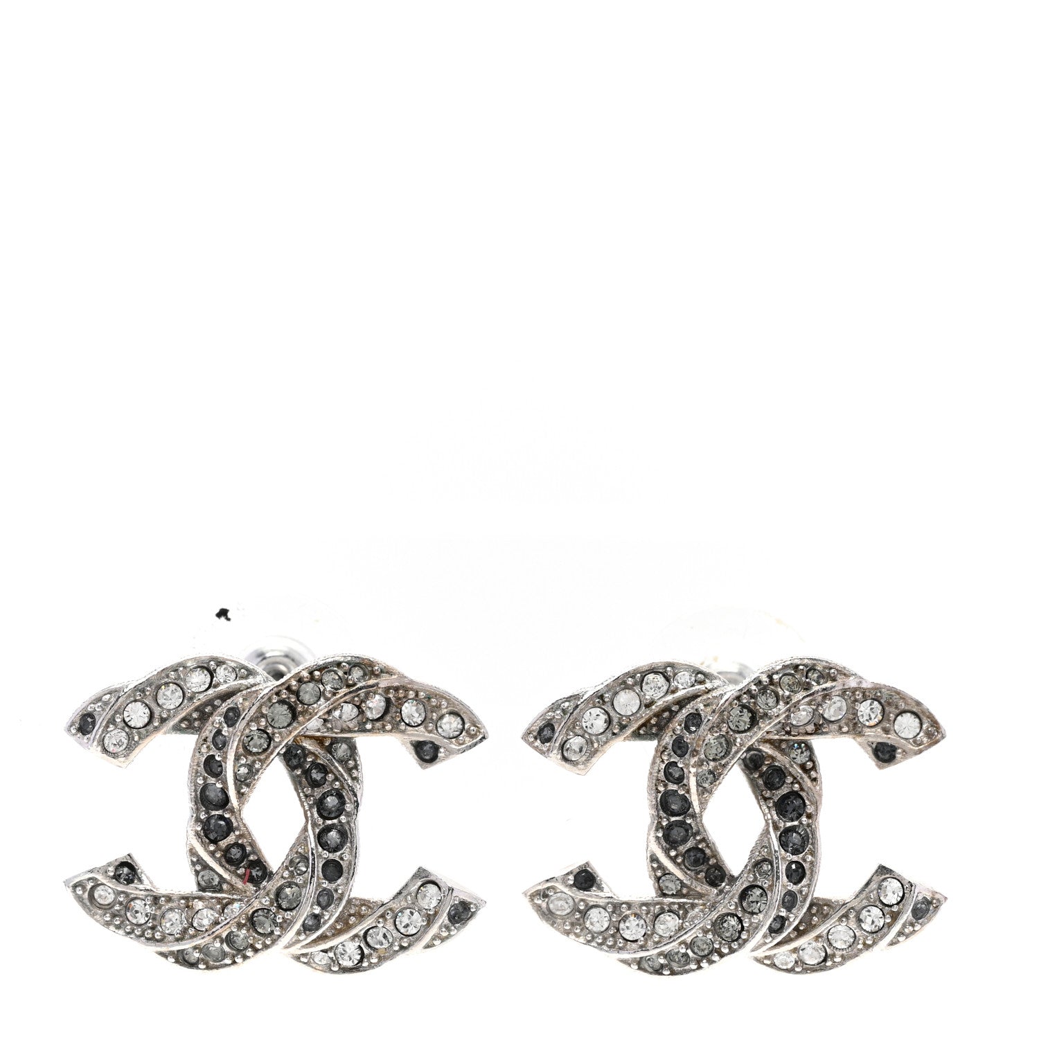 Chanel Ruthenium Crystal CC Earrings Silver Black 1 of 4