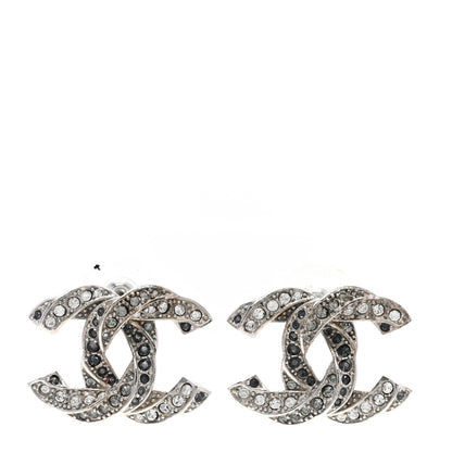 Chanel Ruthenium Crystal CC Earrings Silver Black 1 of 4