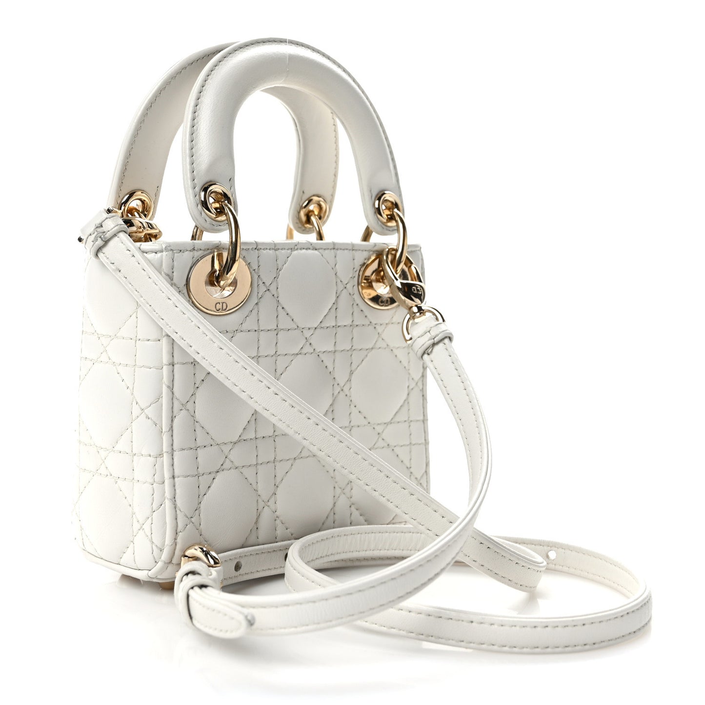 CHRISTIAN DIOR Lambskin Cannage Micro Lady Dior White
