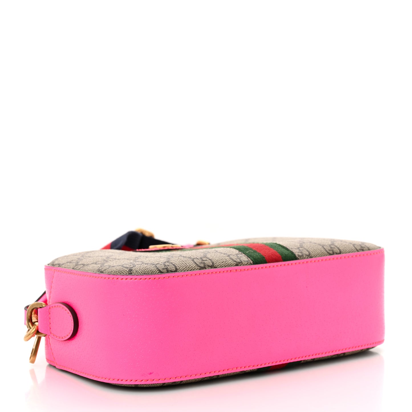 GG Supreme Monogram Textured Dollar Calfskin Web Ophidia Small Crossbody Bag Beige Ebony Fuchsia