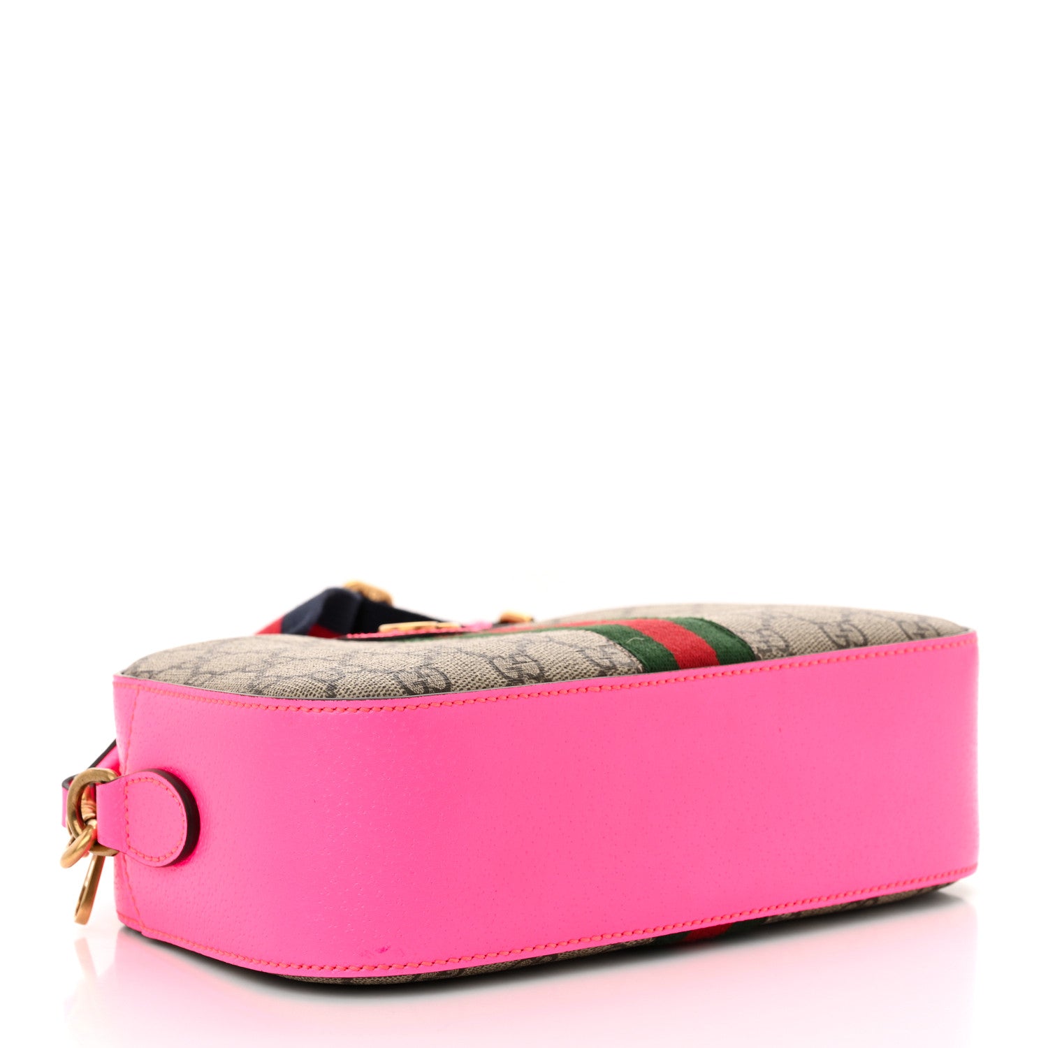 Gucci GG Supreme Monogram Textured Dollar Calfskin Web Ophidia Small Crossbody Bag Beige Ebony Fuchsia 4 of 11