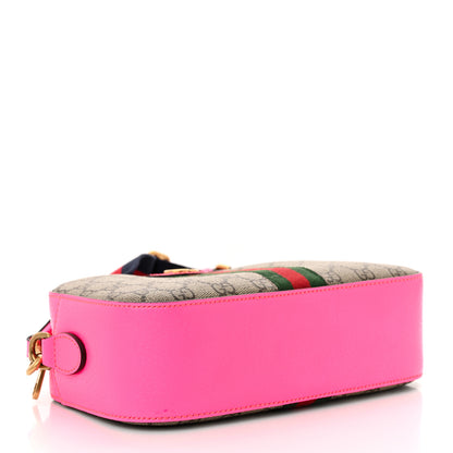 Gucci GG Supreme Monogram Textured Dollar Calfskin Web Ophidia Small Crossbody Bag Beige Ebony Fuchsia 4 of 11