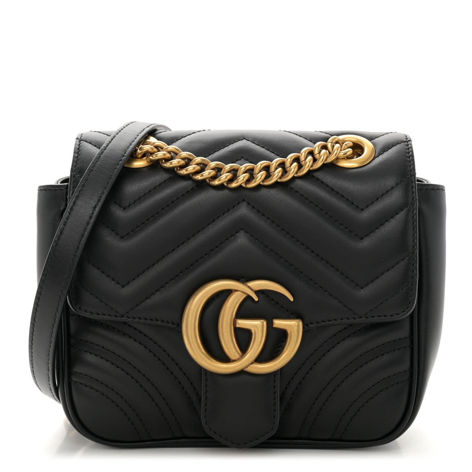 Gucci Calfskin Matelasse Mini GG Marmont Square Shoulder Bag Black 1 of 10