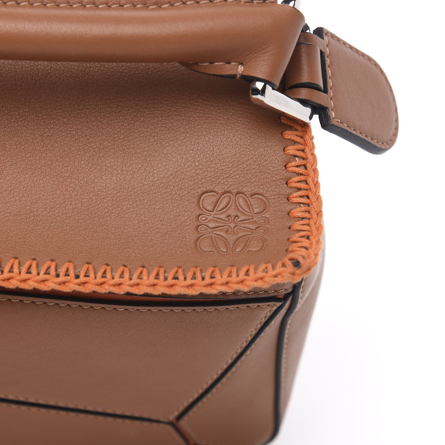 Loewe Calfskin Paula's Ibiza Whipstitch Small Puzzle Bag Tan Orange 9 of 9