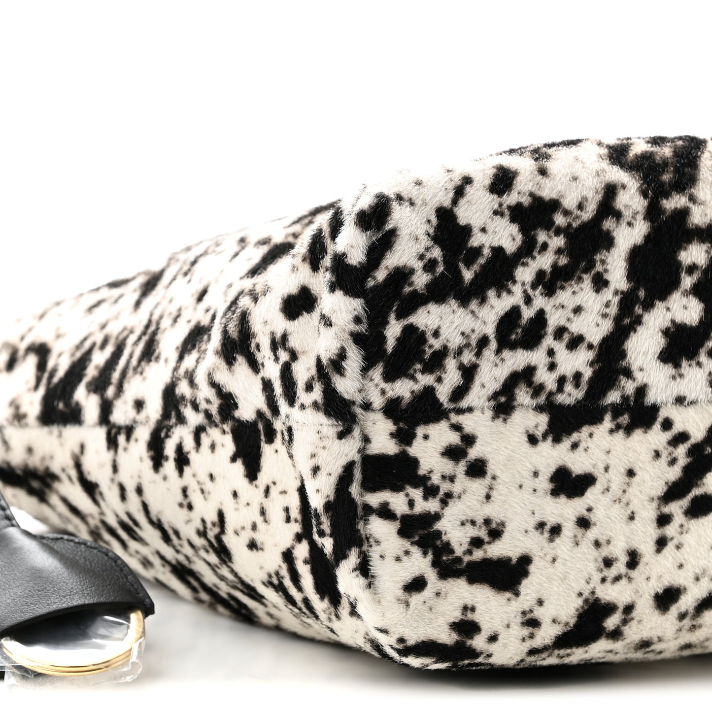 Pony Hair Printed Drawstring Clutch With Strap White Black