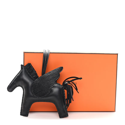 Hermes Milo Lambskin Lizard Touch Grigri Rodeo Pegase Horse Bag Charm GM So Black 5 of 5