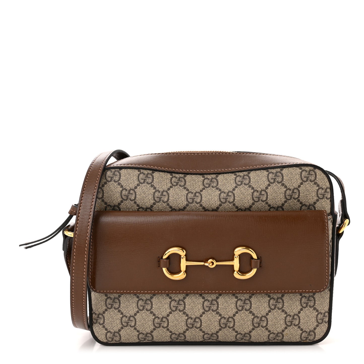 GG Supreme Monogram Small Horsebit 1955 Shoulder Bag Beige Brown Sugar